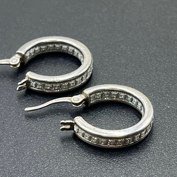 Designer HAN 925 Sterling Silver Pave Glitter Inside Outside Hoop Earrings - Picture 15 of 15
